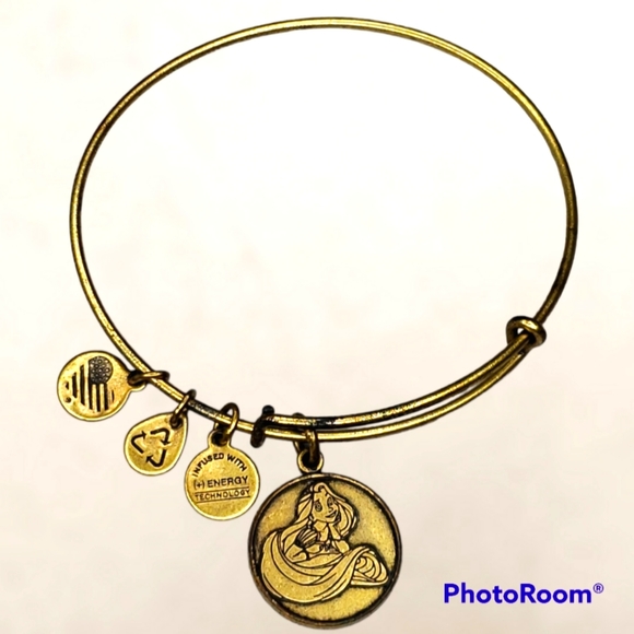 Disney ALEX AND ANI Princess Rapunzel Gold Tone Bangle Charm Bracelet RETIRED